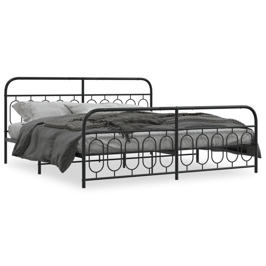 Cadre de lit métal sans matelas avec pied de lit noir 200x200cm - XIOS