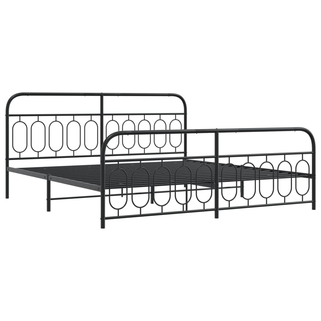 Cadre de lit métal sans matelas avec pied de lit noir 200x200cm - XIOS