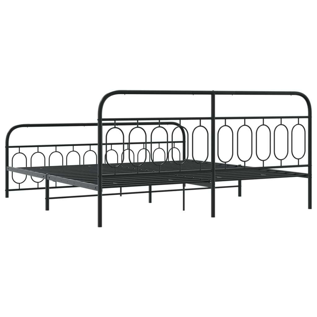 Cadre de lit métal sans matelas avec pied de lit noir 200x200cm - XIOS