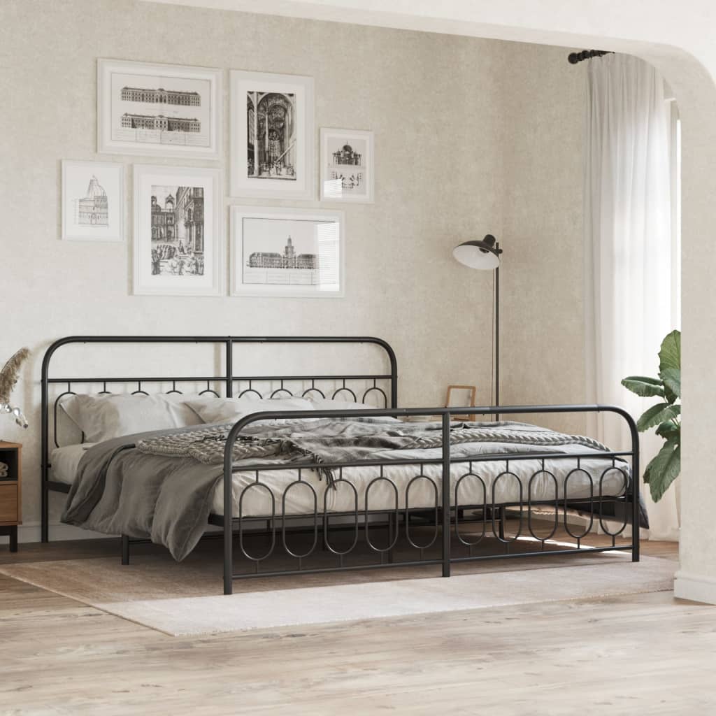 Cadre de lit métal sans matelas avec pied de lit noir 200x200cm - XIOS