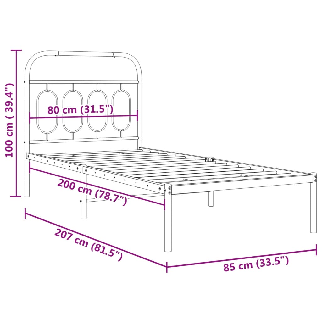 Cadre de lit métal sans matelas avec tête de lit blanc 80x200cm - XIOS