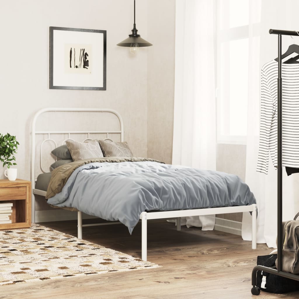 Cadre de lit métal sans matelas avec tête de lit blanc 80x200cm - XIOS