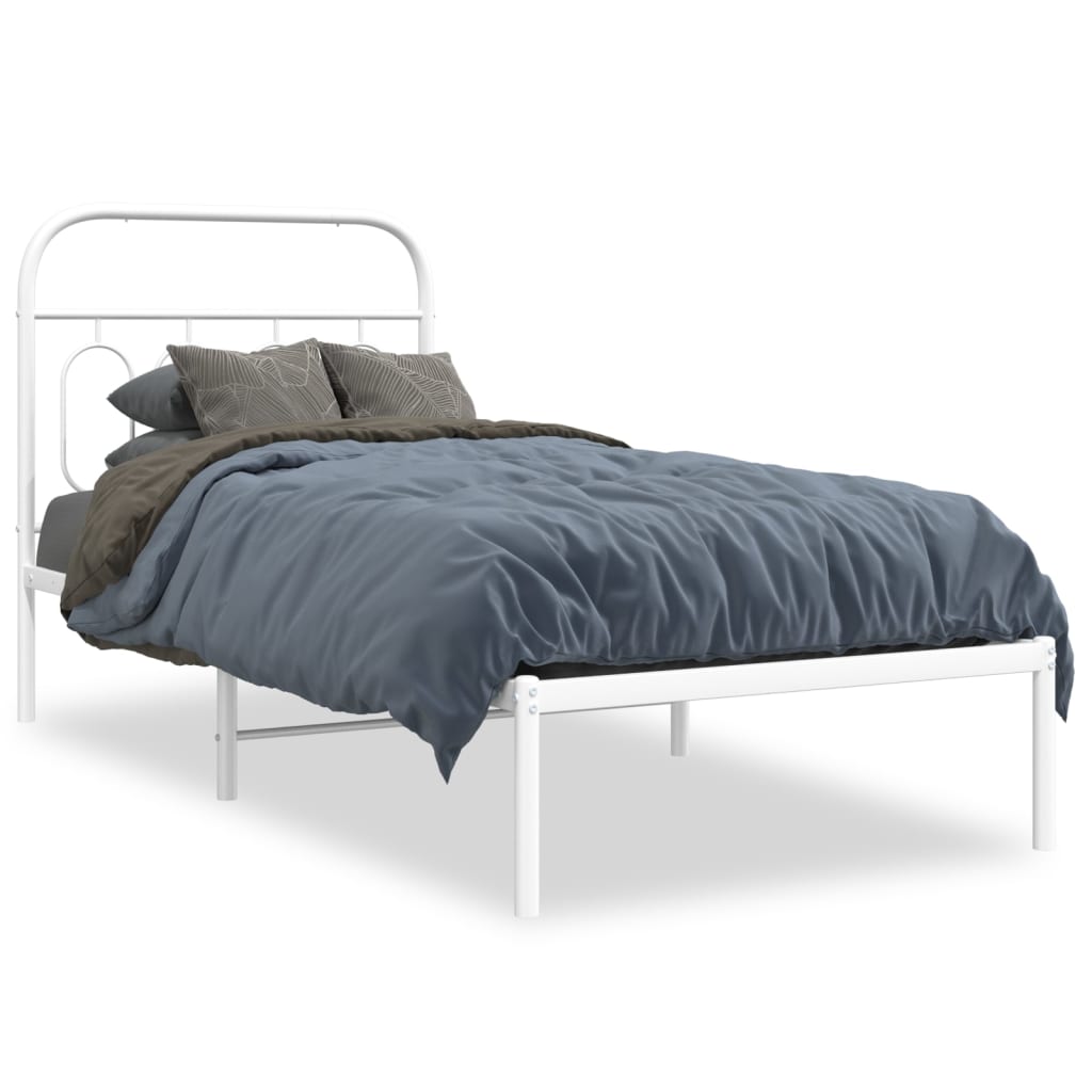 Cadre de lit métal sans matelas avec tête de lit blanc 90x190cm - XIOS