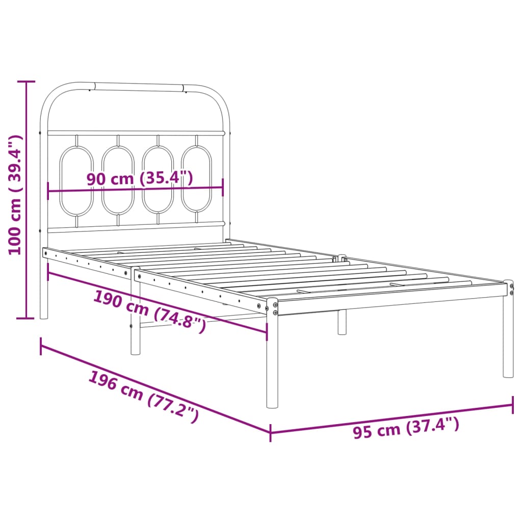 Cadre de lit métal sans matelas avec tête de lit blanc 90x190cm - XIOS