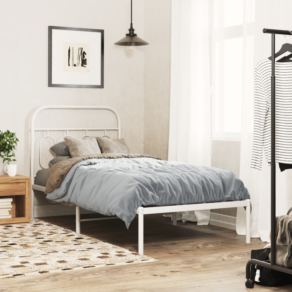Cadre de lit métal sans matelas avec tête de lit blanc 90x190cm - XIOS