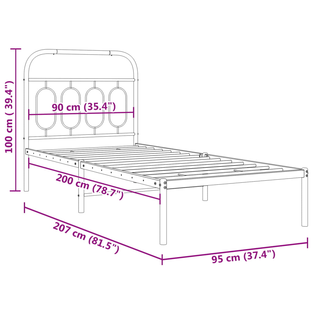 Cadre de lit métal sans matelas avec tête de lit blanc 90x200cm - XIOS