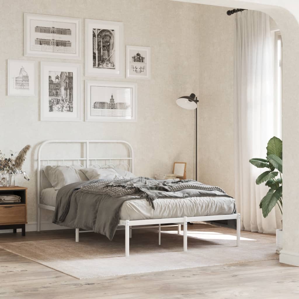 Cadre de lit métal sans matelas et tête de lit blanc 120x200 cm - XIOS