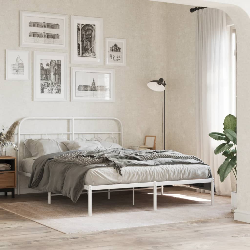Cadre de lit métal sans matelas et tête de lit blanc 140x200 cm - XIOS