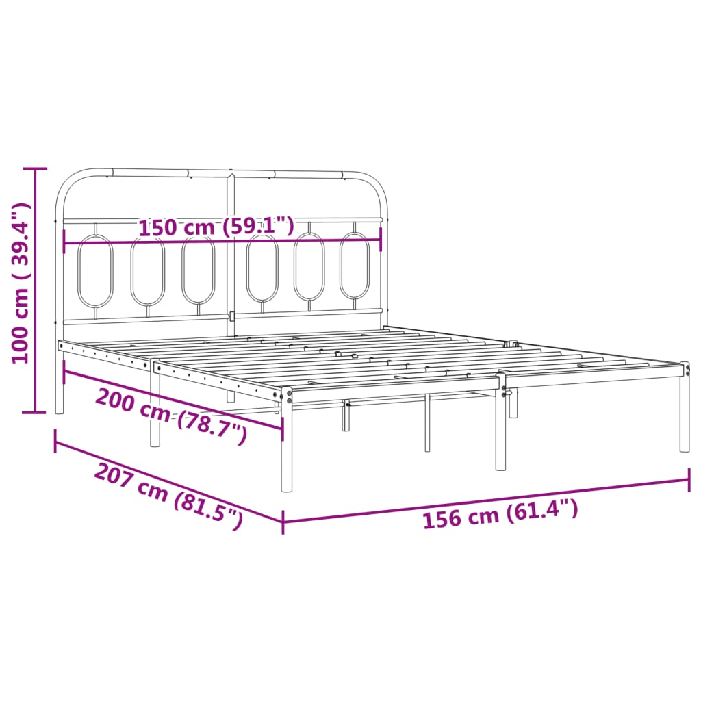 Cadre de lit métal sans matelas et tête de lit blanc 150x200 cm - XIOS