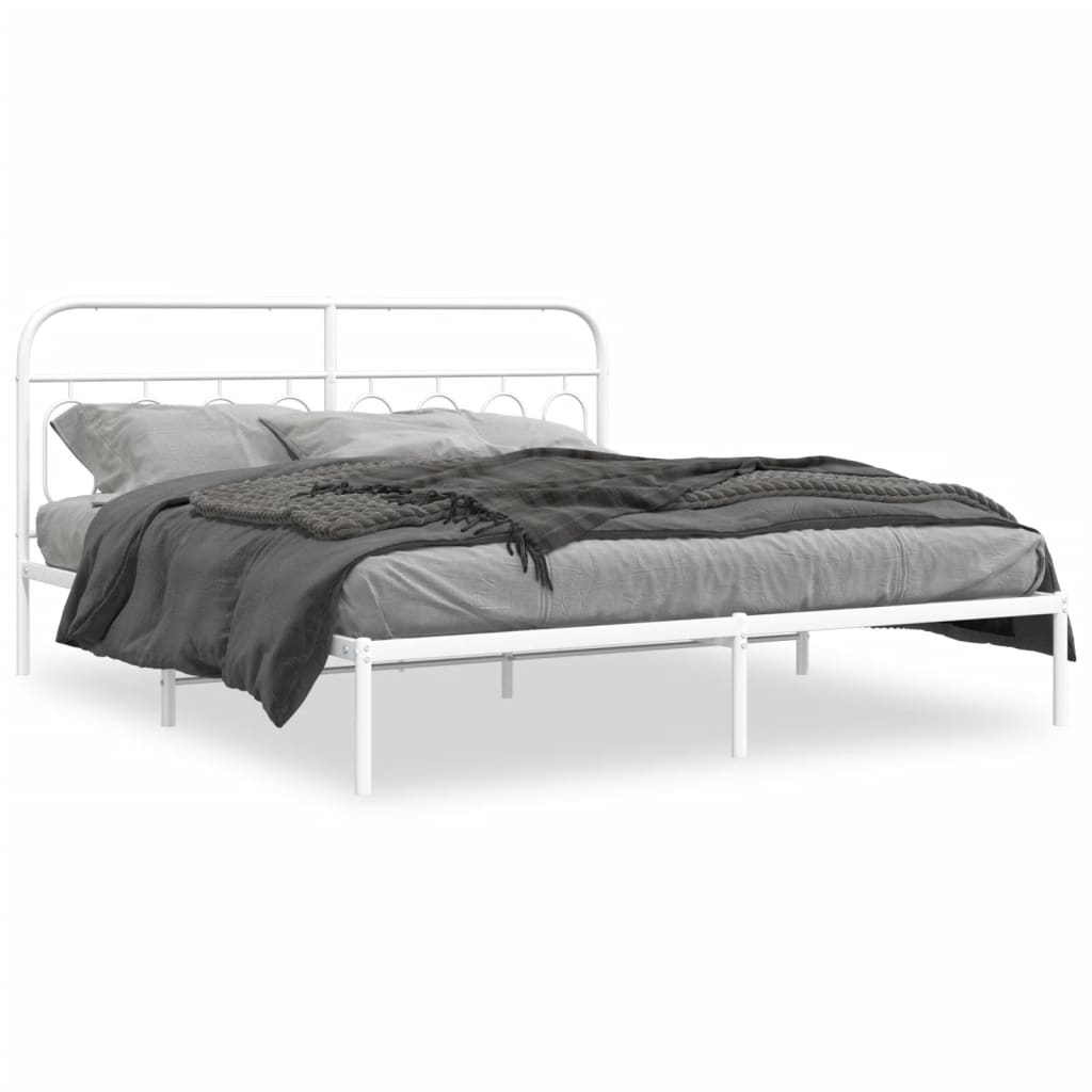 Cadre de lit métal sans matelas et tête de lit blanc 160x200 cm - XIOS