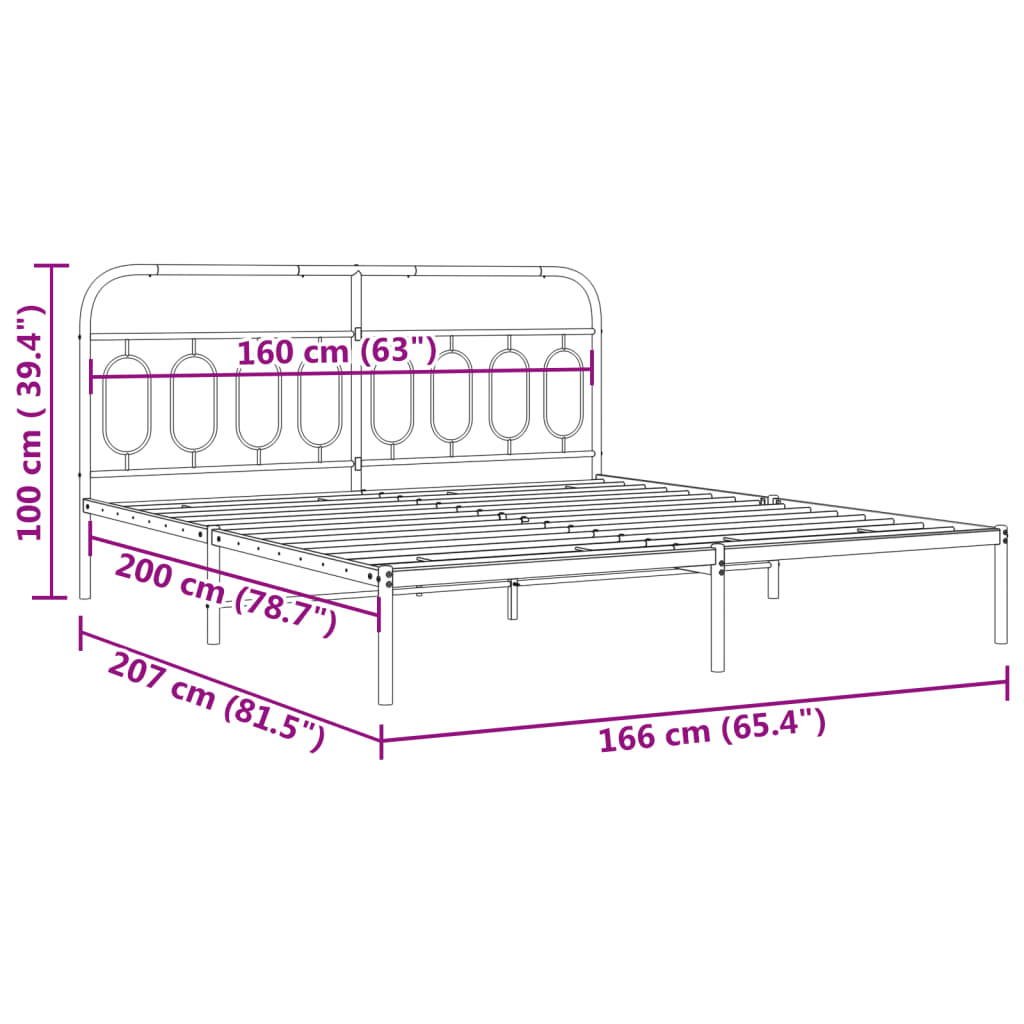 Cadre de lit métal sans matelas et tête de lit blanc 160x200 cm - XIOS