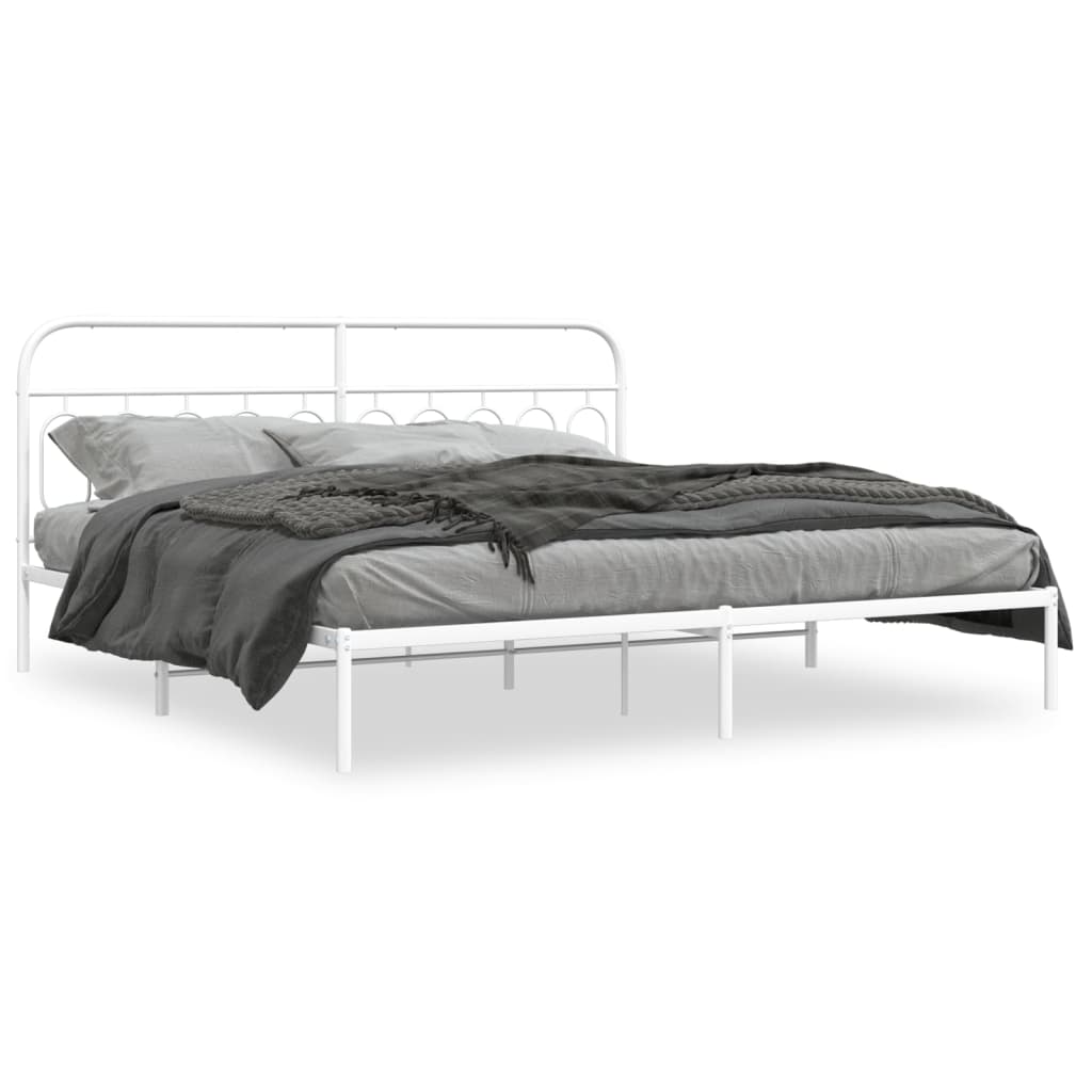 Cadre de lit métal sans matelas et tête de lit blanc 200x200 cm - XIOS
