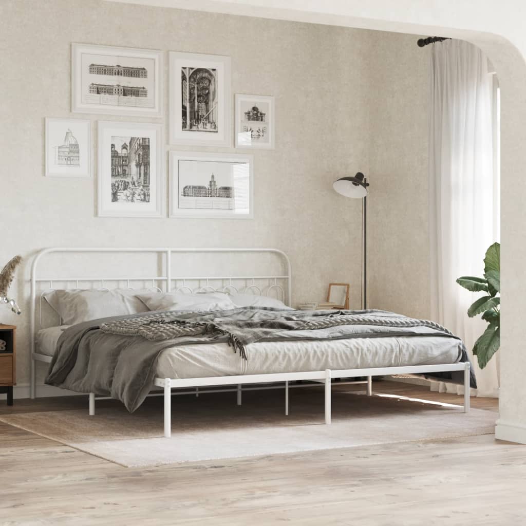 Cadre de lit métal sans matelas et tête de lit blanc 200x200 cm - XIOS