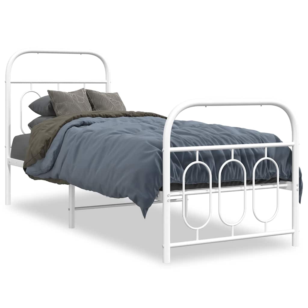 Cadre de lit métal sans matelas avec pied de lit blanc 75x190cm - XIOS
