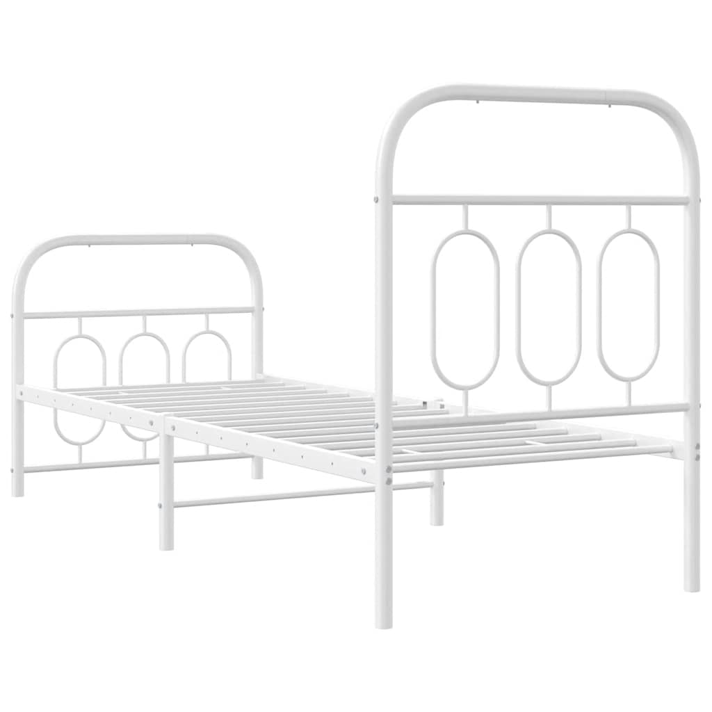Cadre de lit métal sans matelas avec pied de lit blanc 75x190cm - XIOS