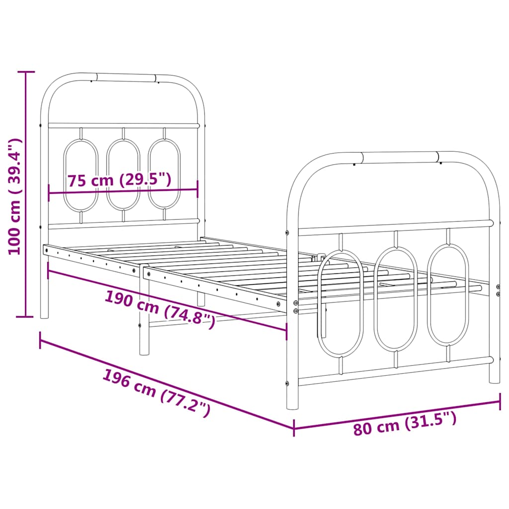Cadre de lit métal sans matelas avec pied de lit blanc 75x190cm - XIOS