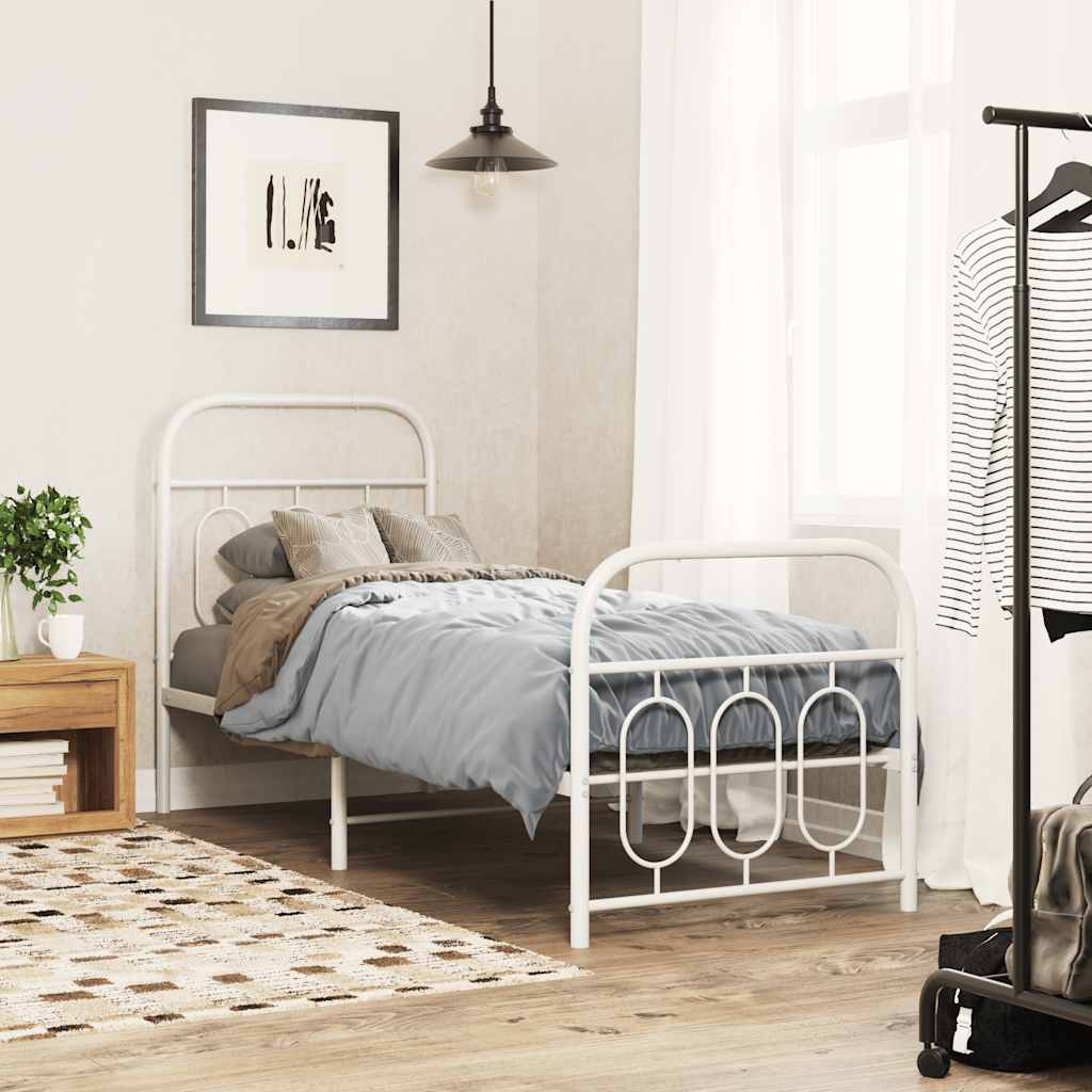 Cadre de lit métal sans matelas avec pied de lit blanc 75x190cm - XIOS