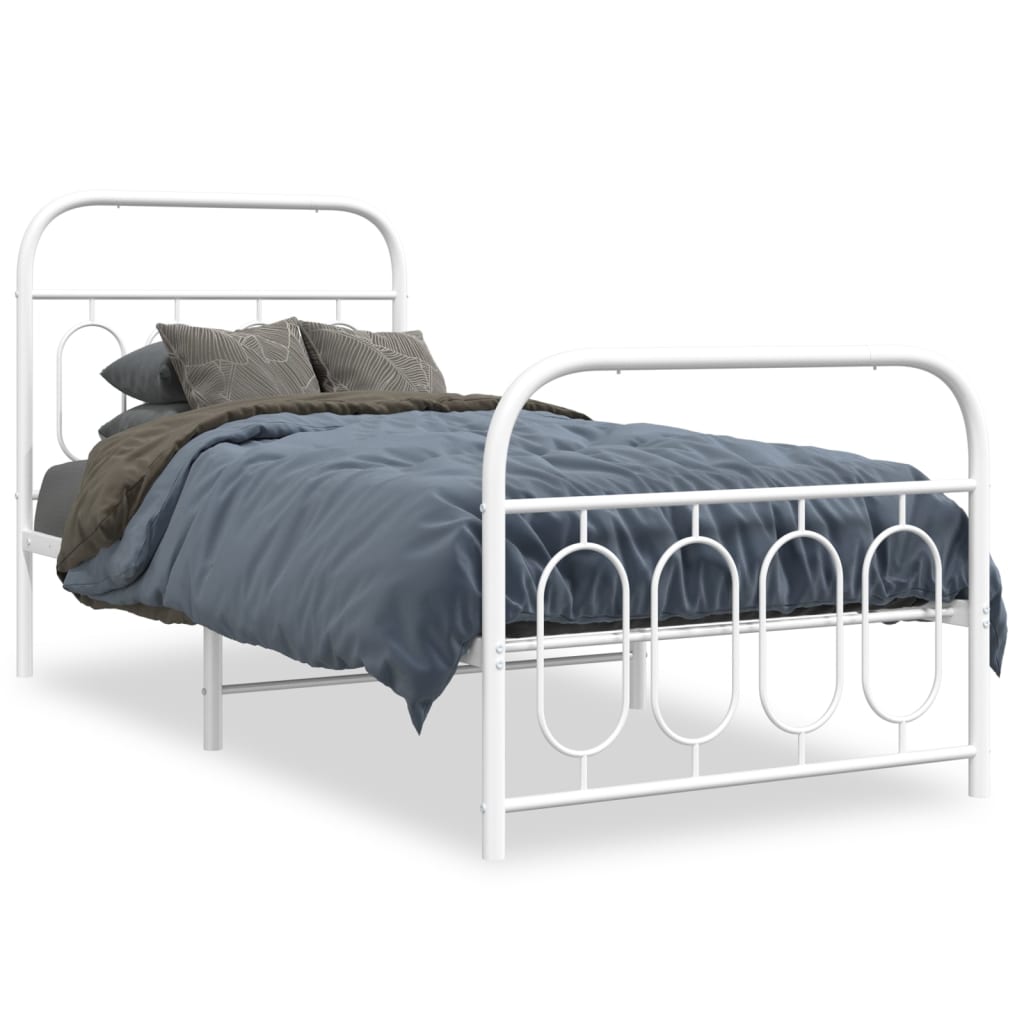 Cadre de lit métal sans matelas avec pied de lit blanc 90x200cm - XIOS