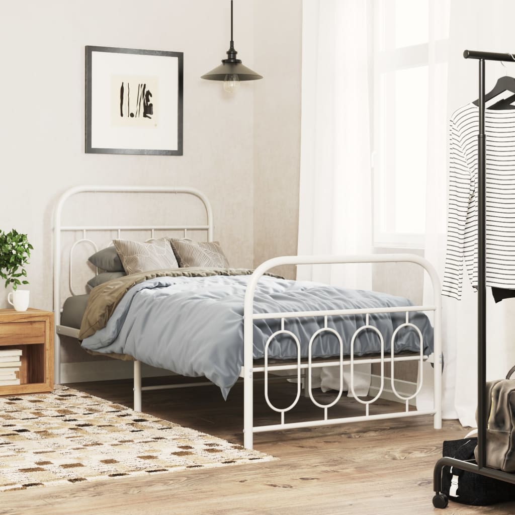 Cadre de lit métal sans matelas avec pied de lit blanc 90x200cm - XIOS