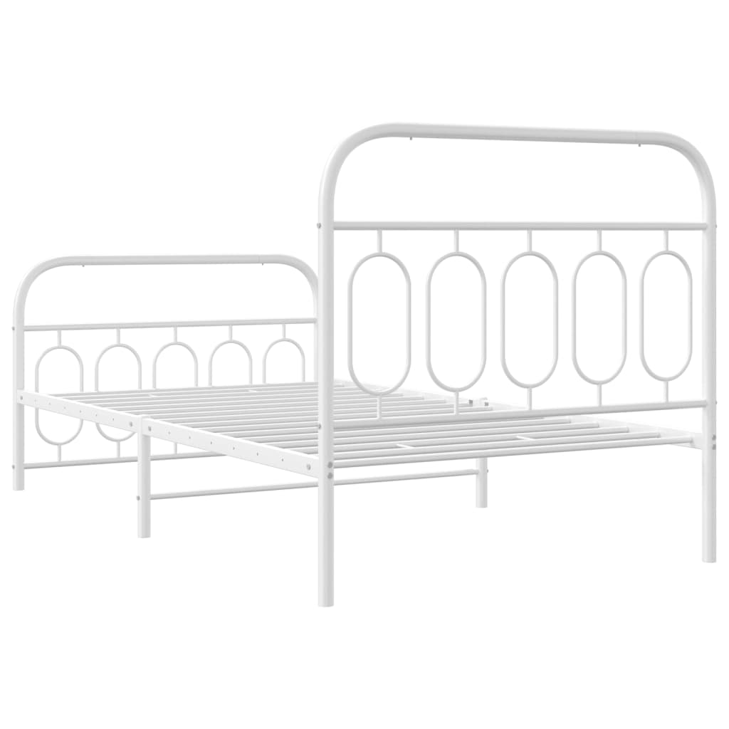 Cadre de lit métal sans matelas et pied de lit blanc 100x190 cm - XIOS