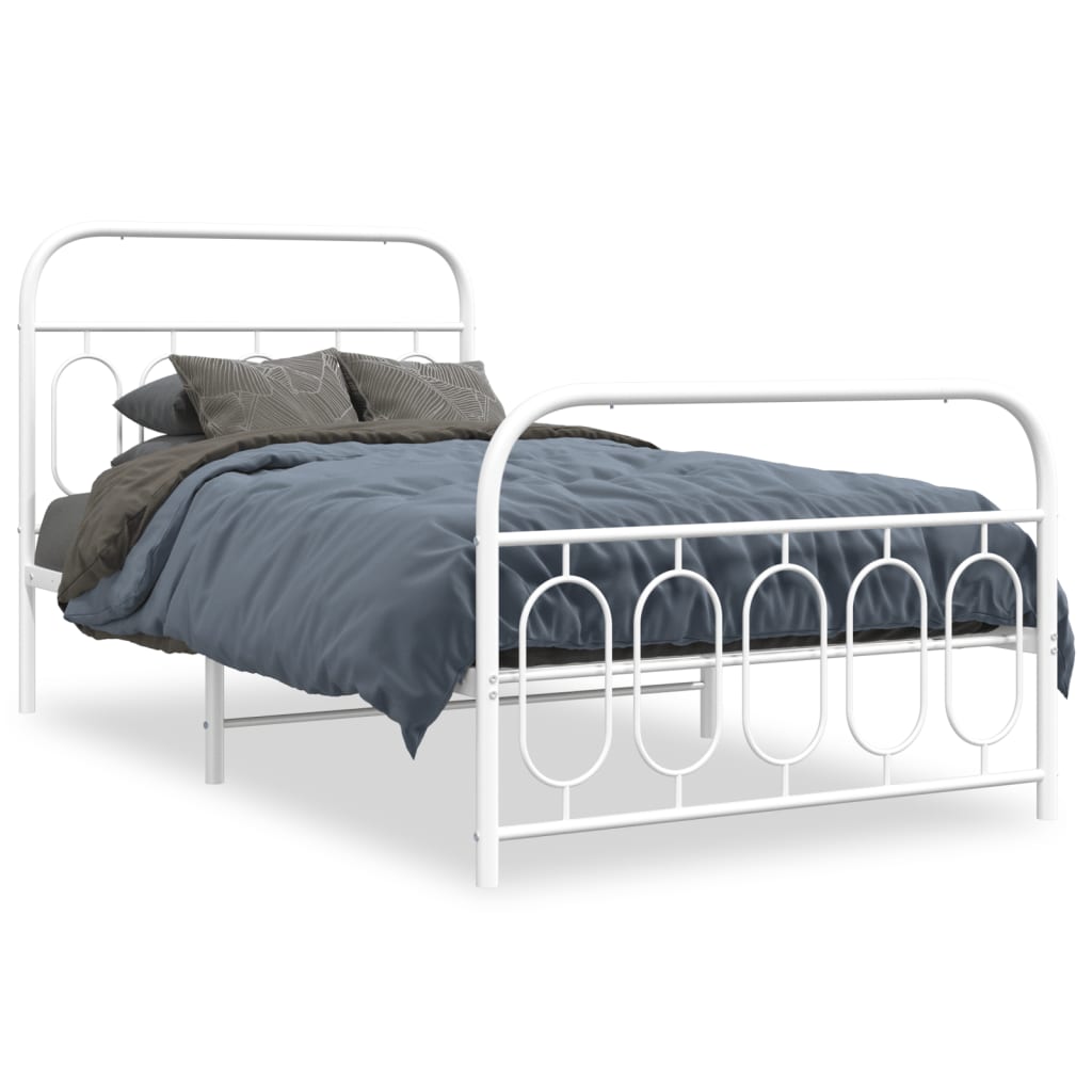 Cadre de lit métal sans matelas et pied de lit blanc 107x203 cm - XIOS