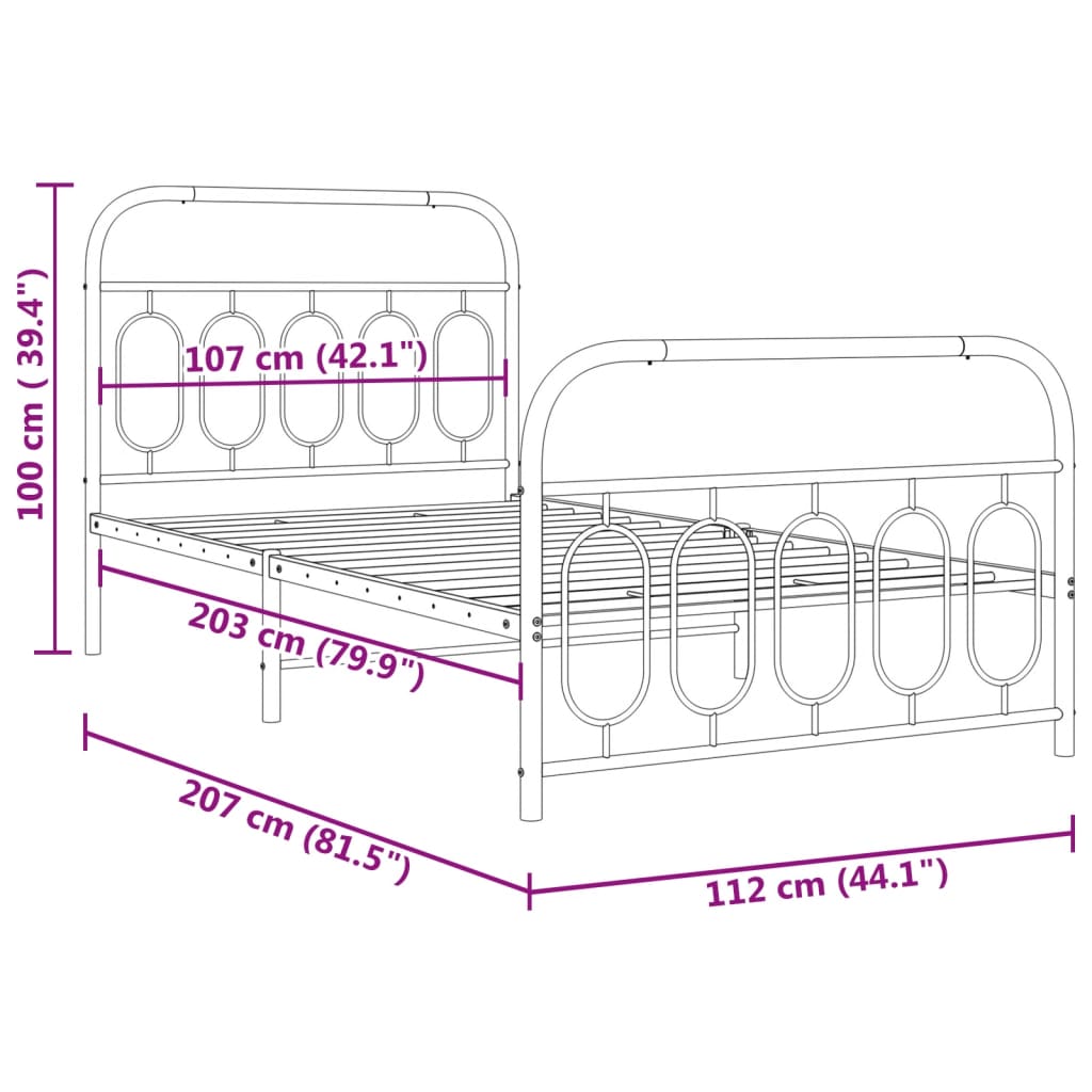 Cadre de lit métal sans matelas et pied de lit blanc 107x203 cm - XIOS