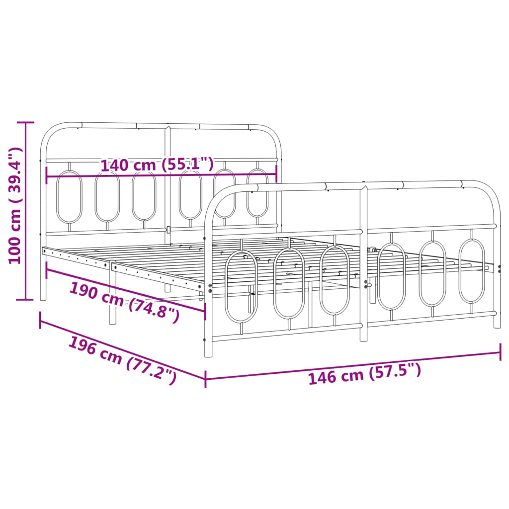 Cadre de lit métal sans matelas et pied de lit blanc 140x190 cm - XIOS