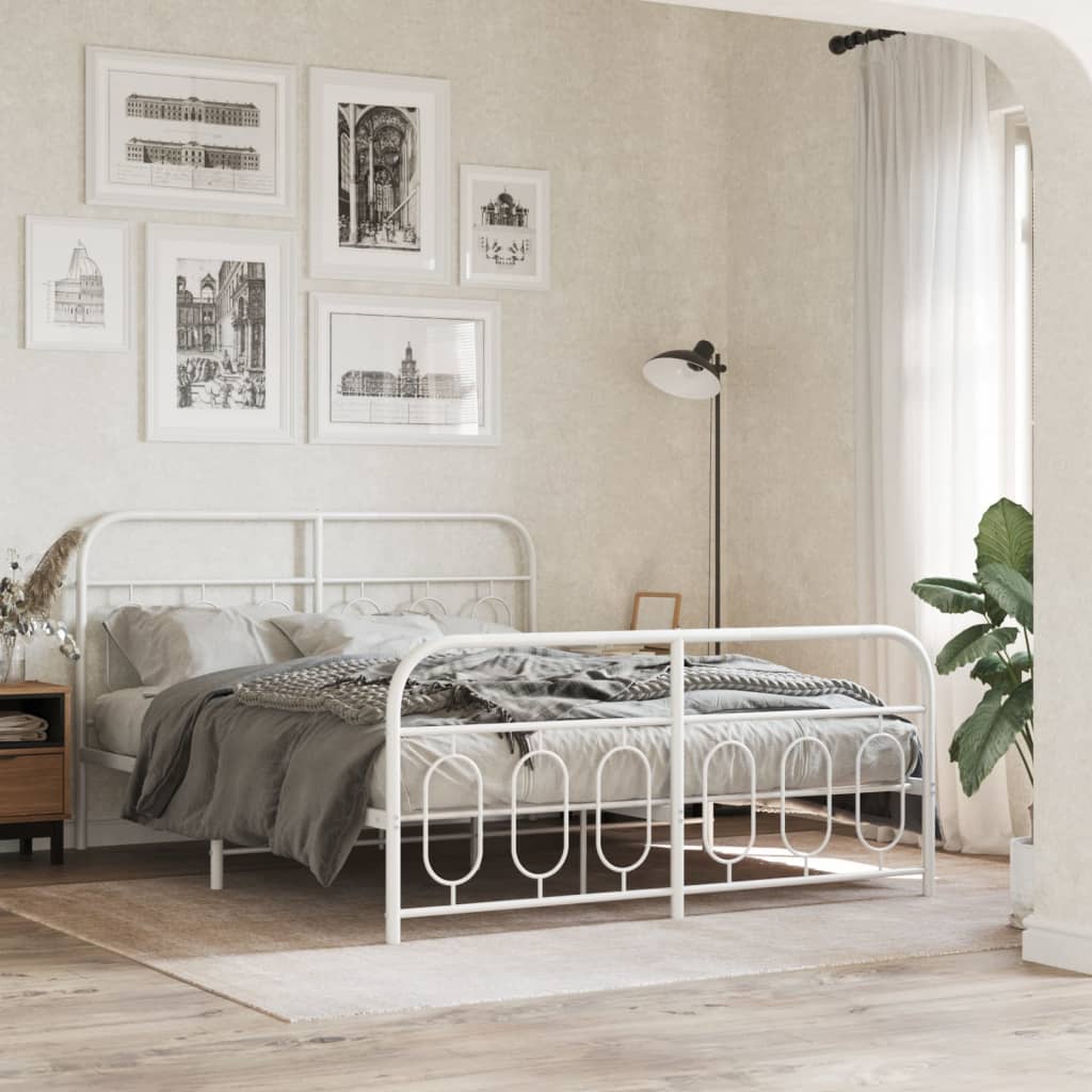 Cadre de lit métal sans matelas et pied de lit blanc 140x190 cm - XIOS