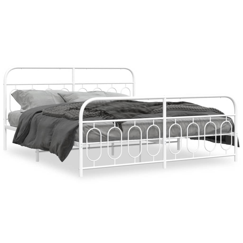 Cadre de lit métal sans matelas et pied de lit blanc 183x213 cm - XIOS