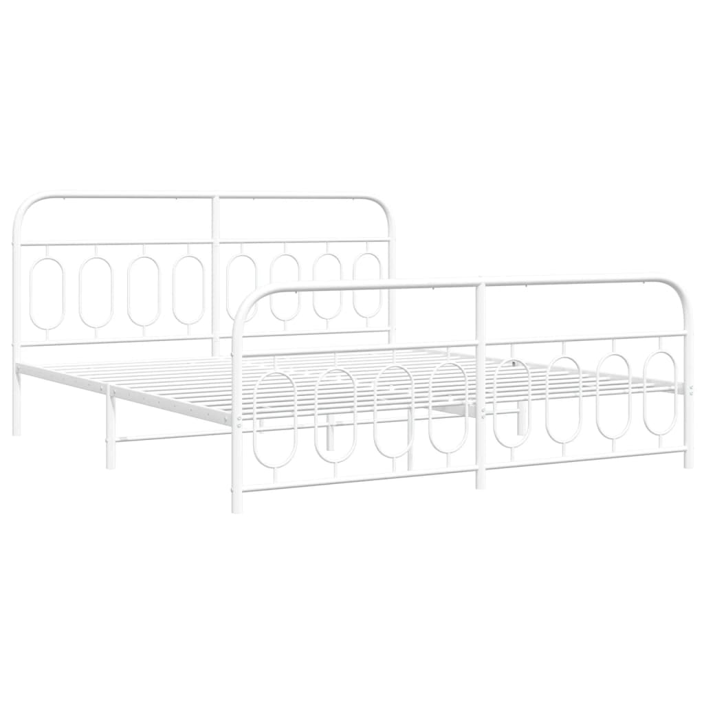 Cadre de lit métal sans matelas et pied de lit blanc 183x213 cm - XIOS
