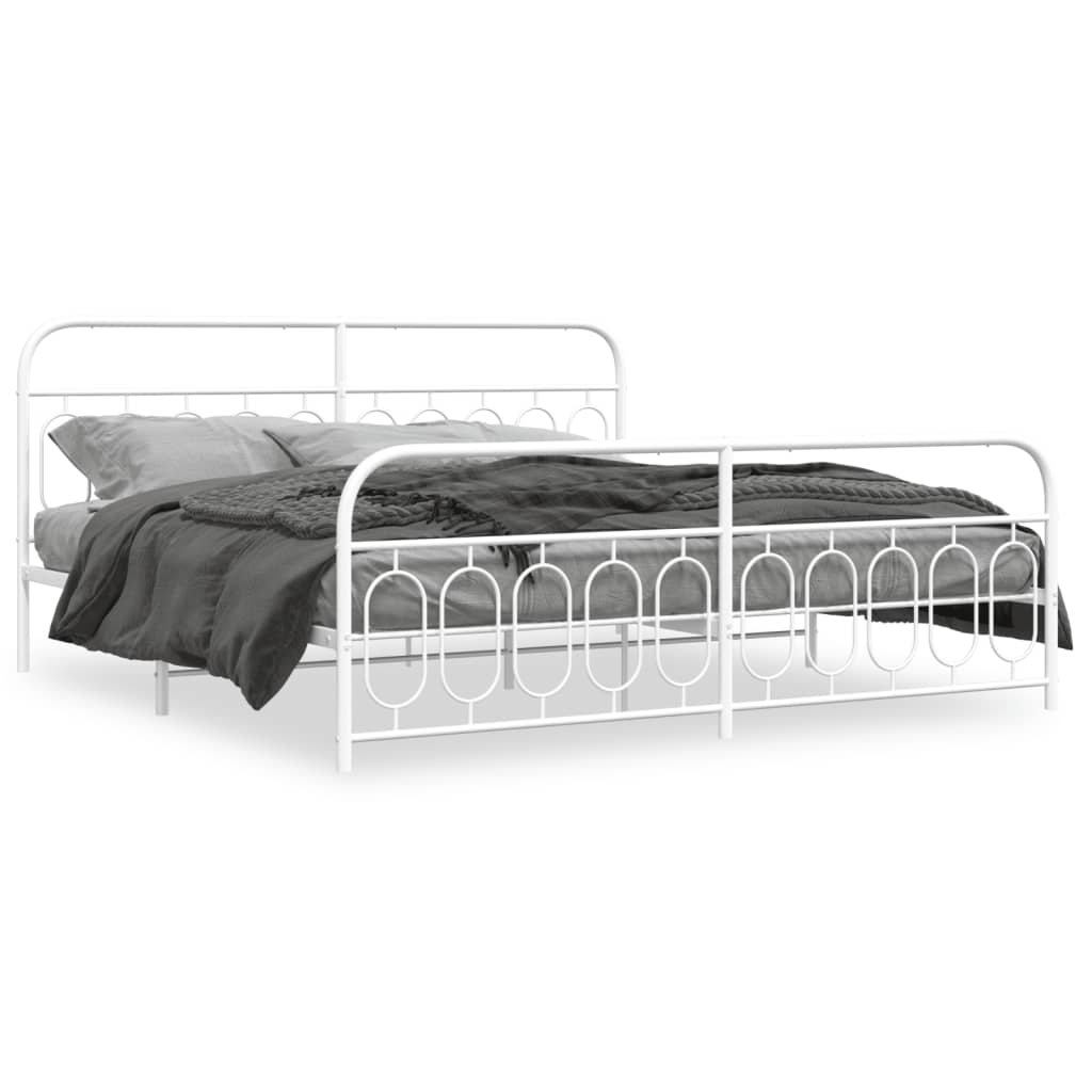 Cadre de lit métal sans matelas et pied de lit blanc 200x200 cm - XIOS