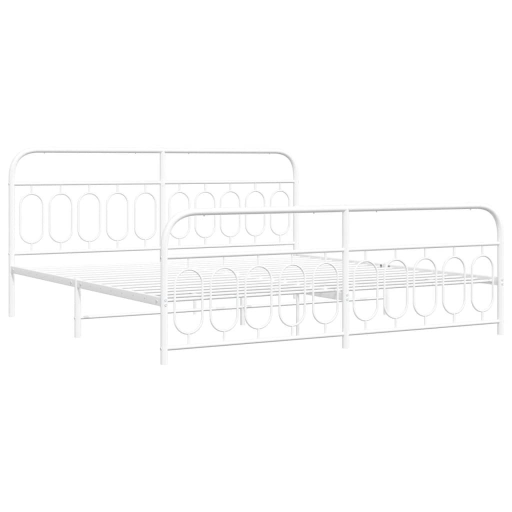 Cadre de lit métal sans matelas et pied de lit blanc 200x200 cm - XIOS