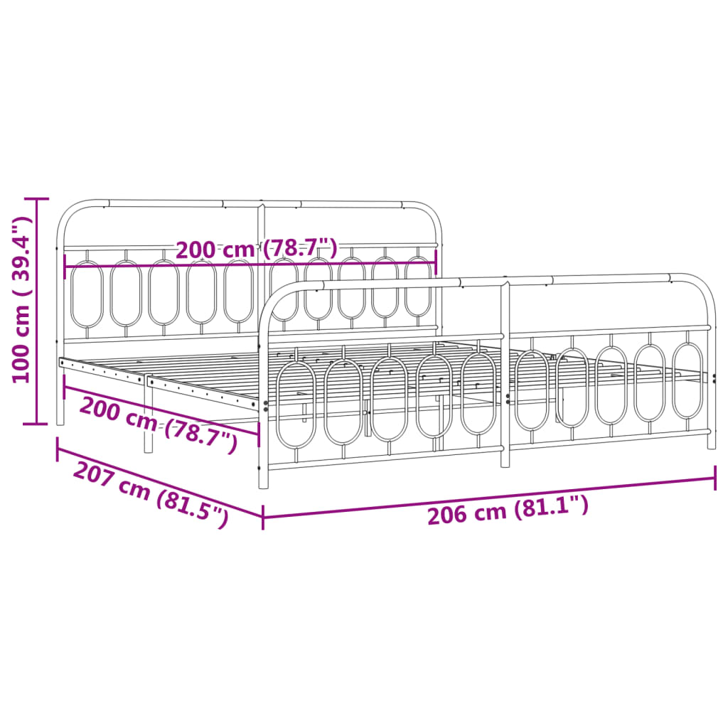 Cadre de lit métal sans matelas et pied de lit blanc 200x200 cm - XIOS