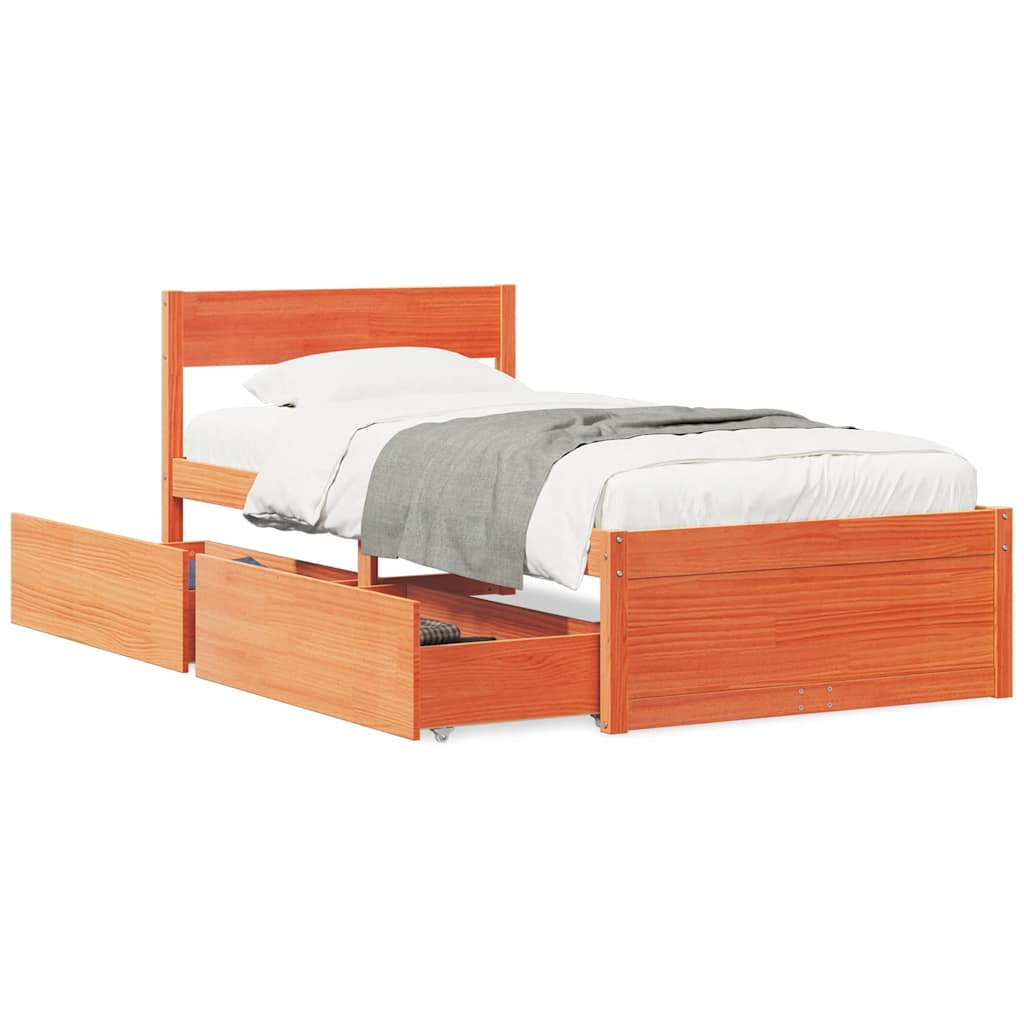 Cadre de lit sans matelas cire marron 100x200cm bois pin massif - XIOS