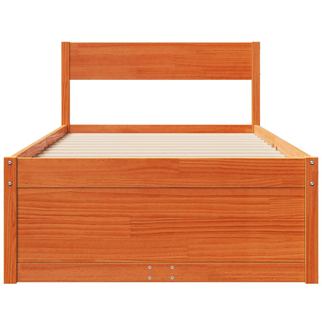 Cadre de lit sans matelas cire marron 100x200cm bois pin massif - XIOS
