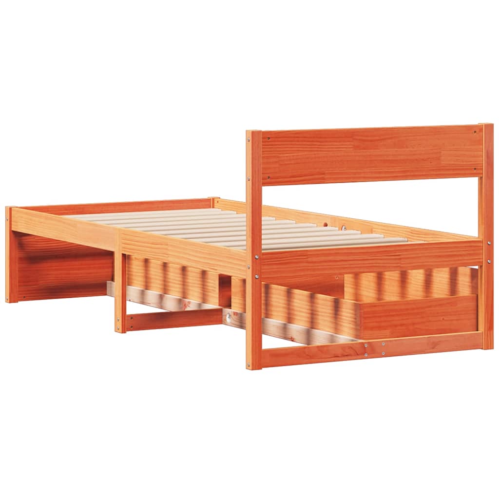 Cadre de lit sans matelas cire marron 100x200cm bois pin massif - XIOS