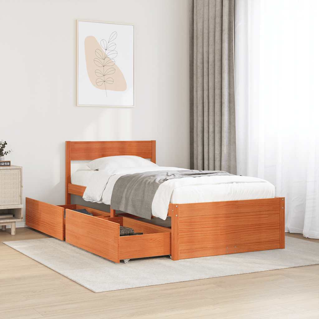 Cadre de lit sans matelas cire marron 100x200cm bois pin massif - XIOS