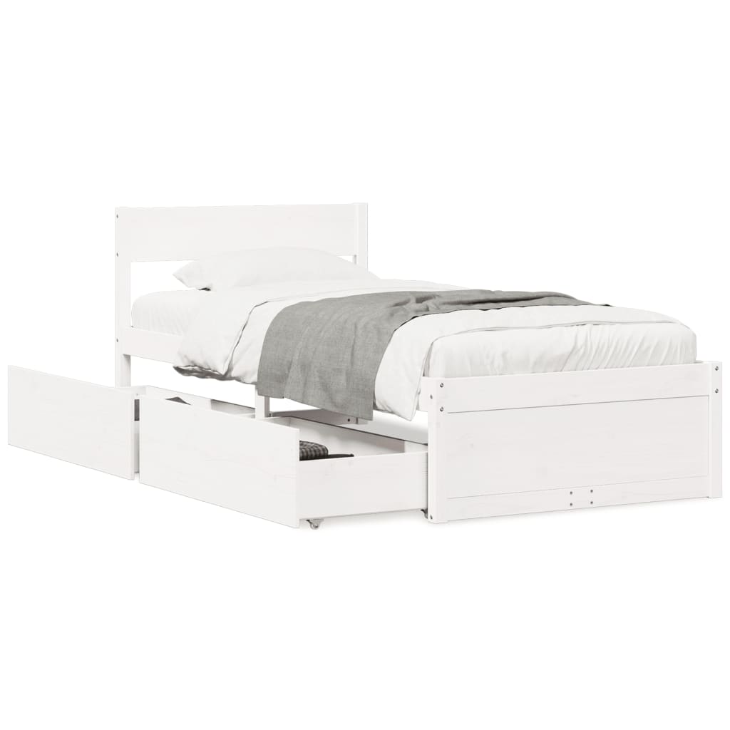 Cadre de lit sans matelas blanc 90x200 cm bois de pin massif - XIOS