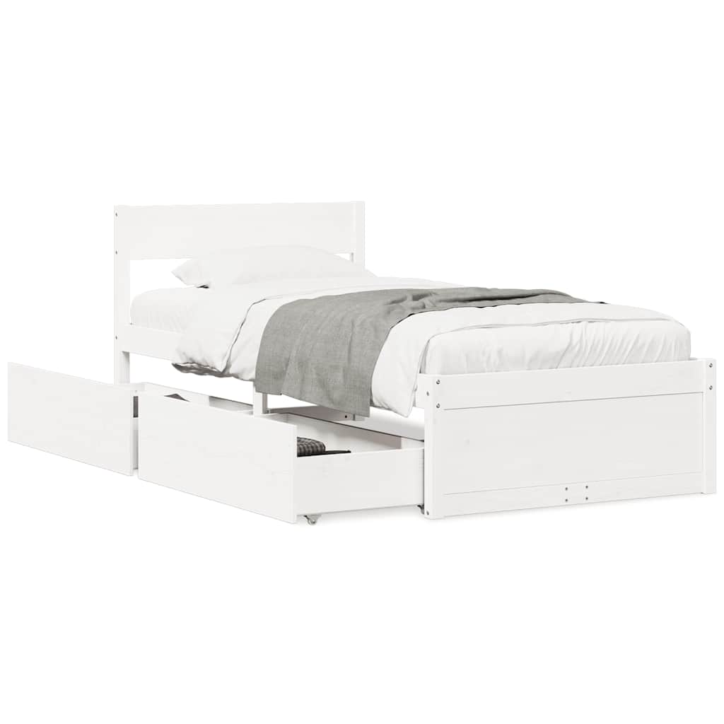 Cadre de lit sans matelas blanc 90x200 cm bois de pin massif - XIOS