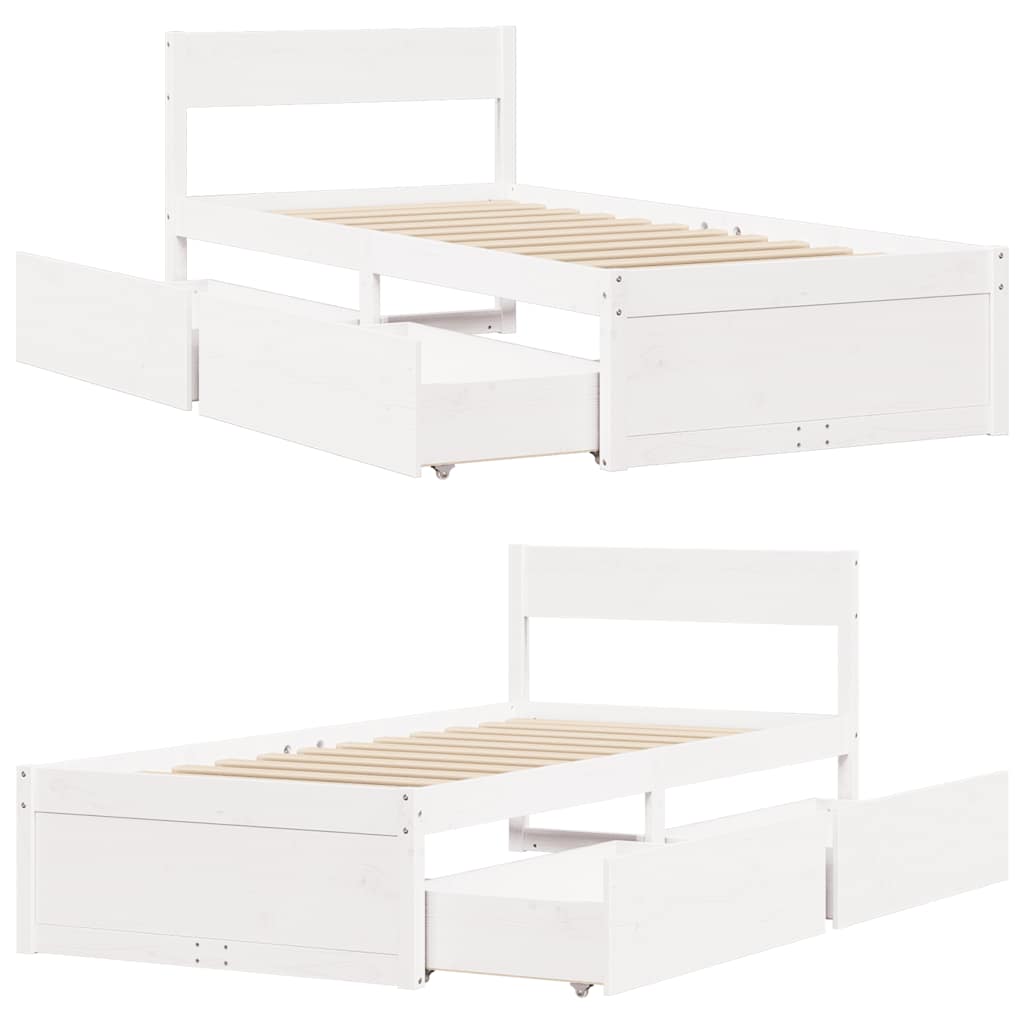 Cadre de lit sans matelas blanc 90x200 cm bois de pin massif - XIOS