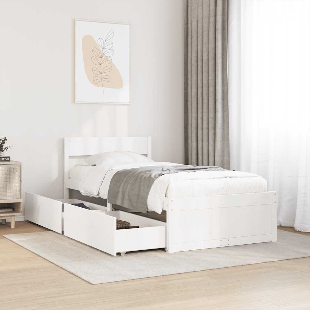 Cadre de lit sans matelas blanc 90x200 cm bois de pin massif - XIOS