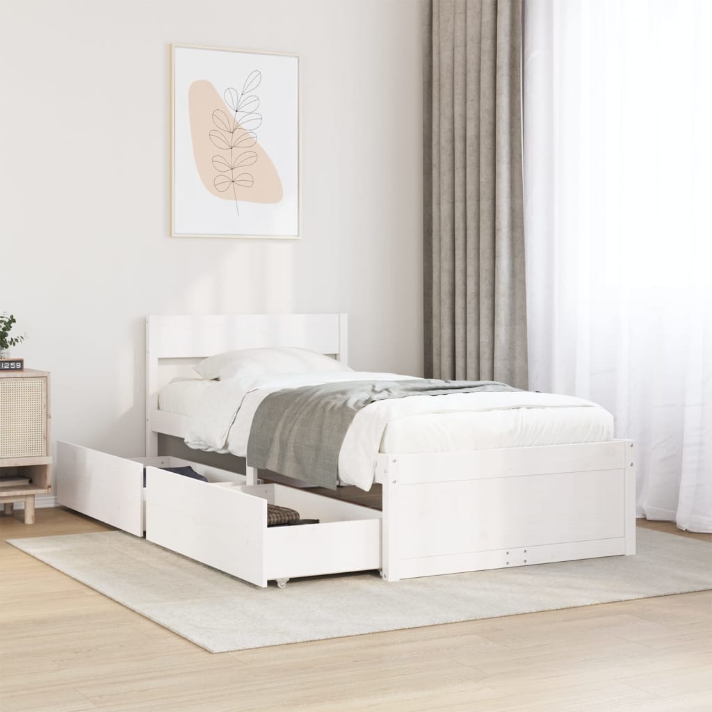 Cadre de lit sans matelas blanc 90x200 cm bois de pin massif - XIOS