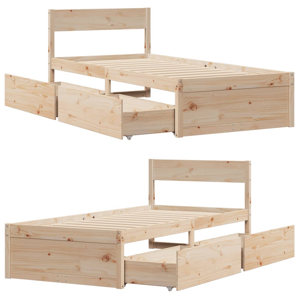 Cadre de lit sans matelas 75x190 cm bois de pin massif - XIOS