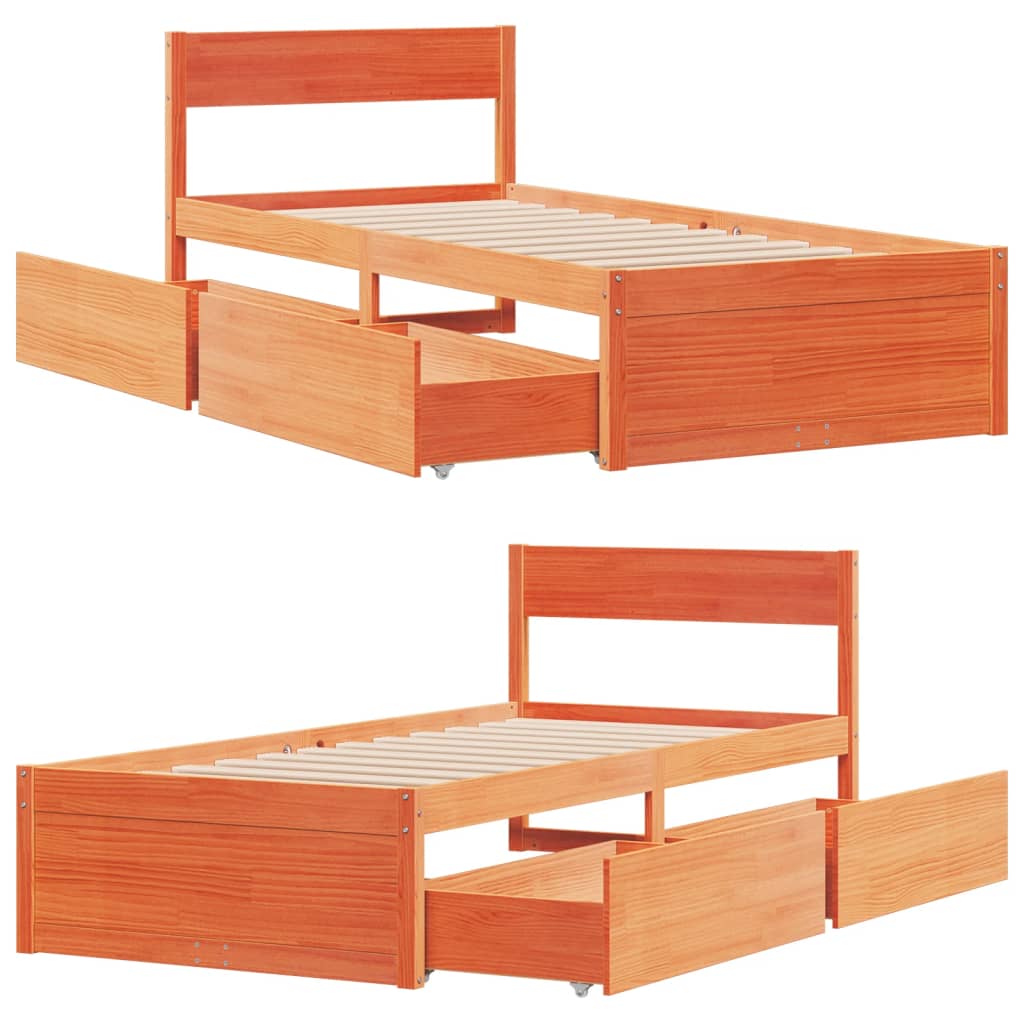 Cadre de lit sans matelas cire marron 75x190 cm bois pin massif - XIOS