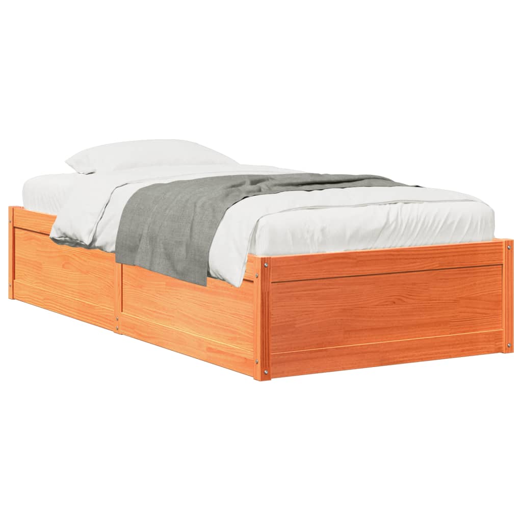 Cadre de lit sans matelas cire marron 100x200cm bois pin massif - XIOS