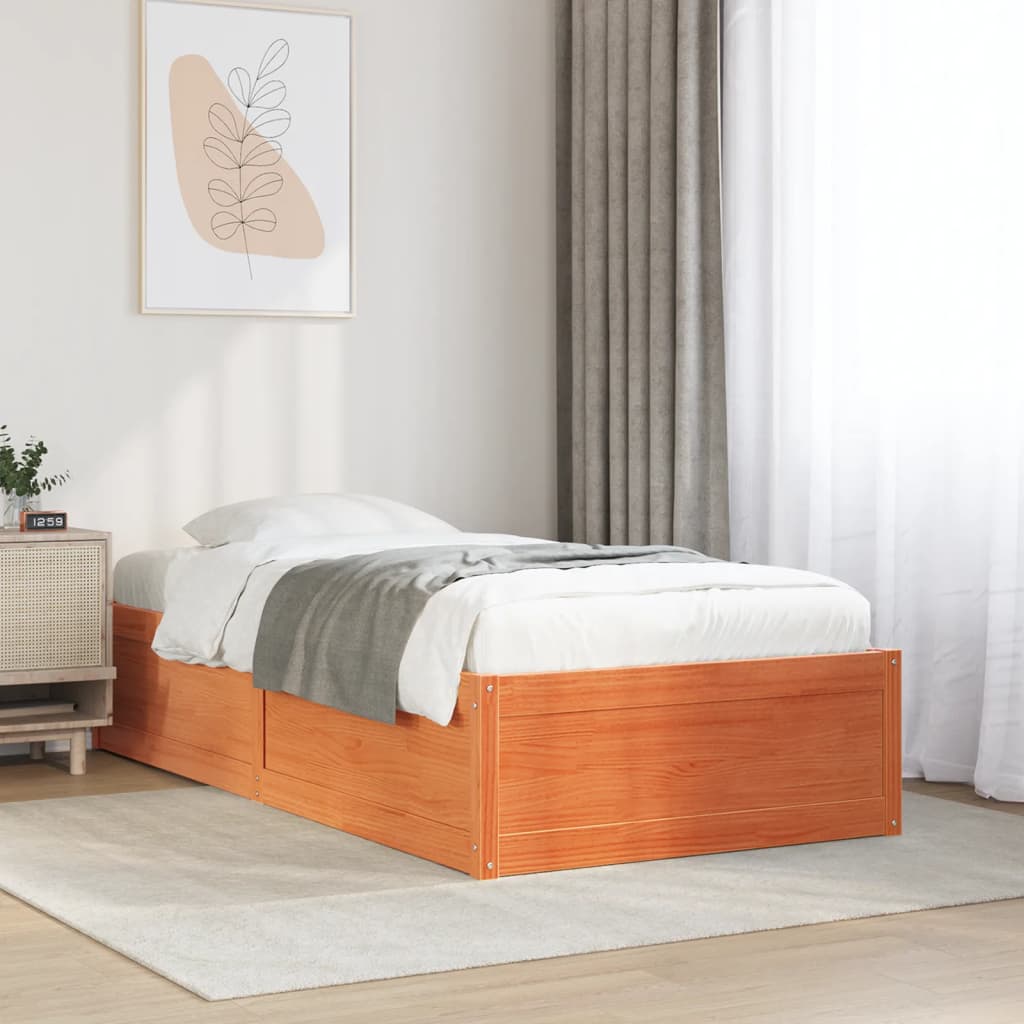 Cadre de lit sans matelas cire marron 100x200cm bois pin massif - XIOS