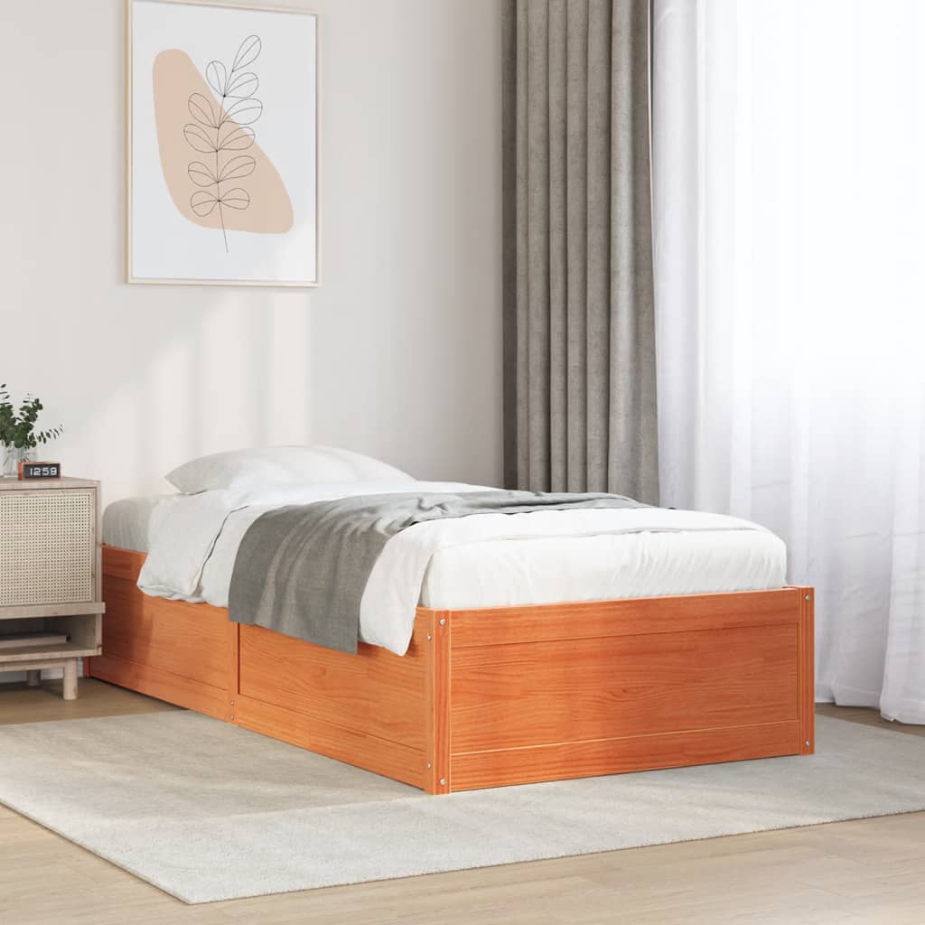 Cadre de lit sans matelas cire marron 90x200 cm bois pin massif - XIOS