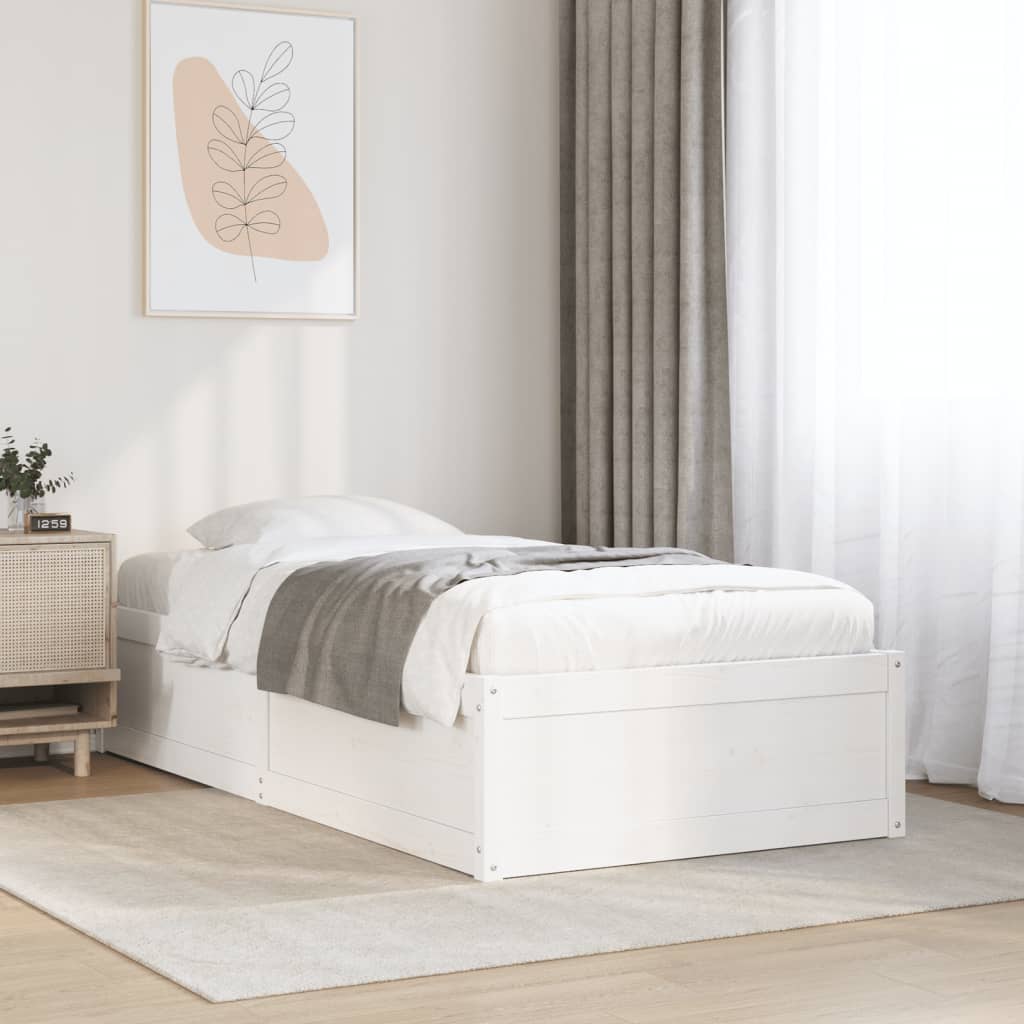 Cadre de lit sans matelas blanc 90x190 cm bois de pin massif - XIOS