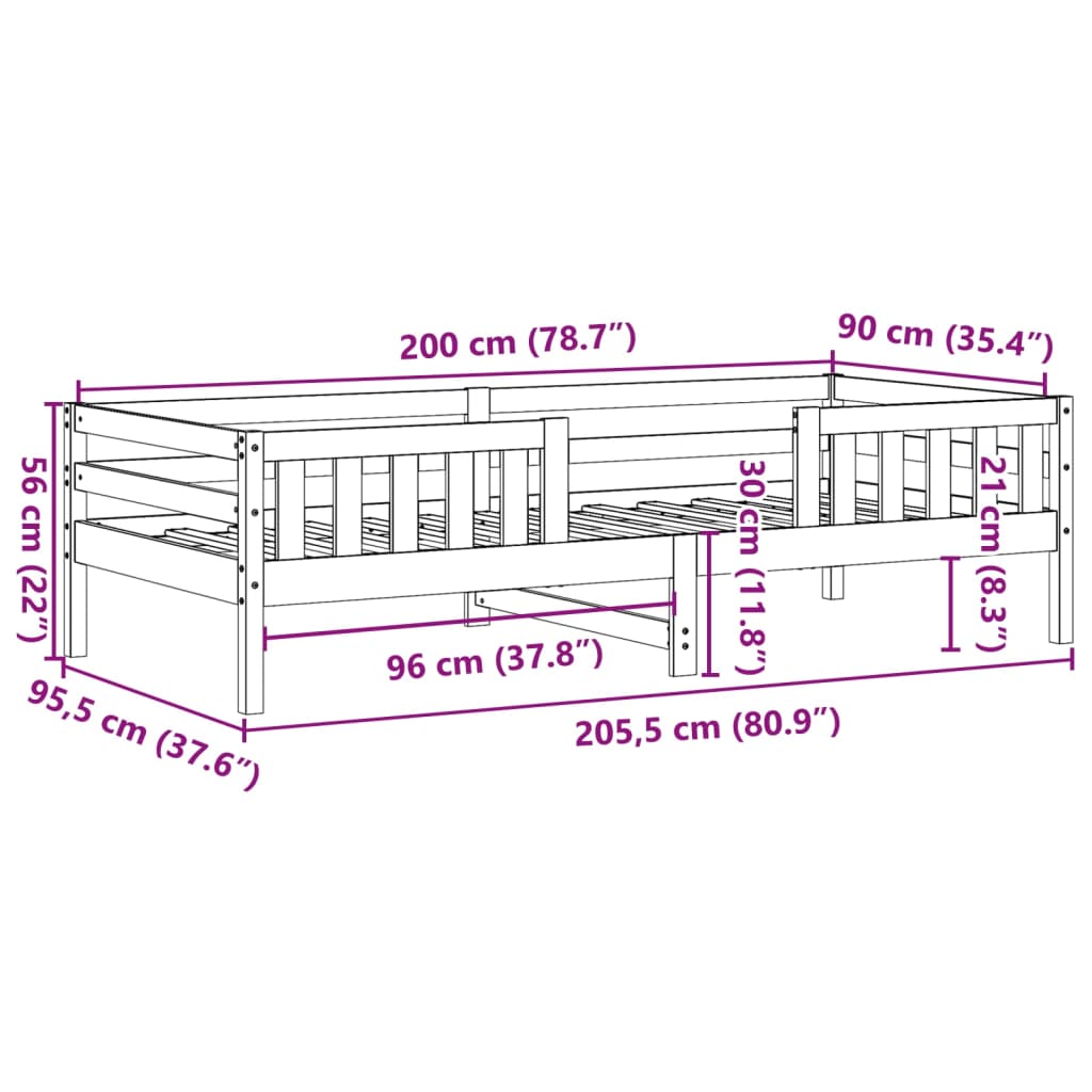 Cadre de lit sans matelas 90x200 cm bois de pin massif - XIOS