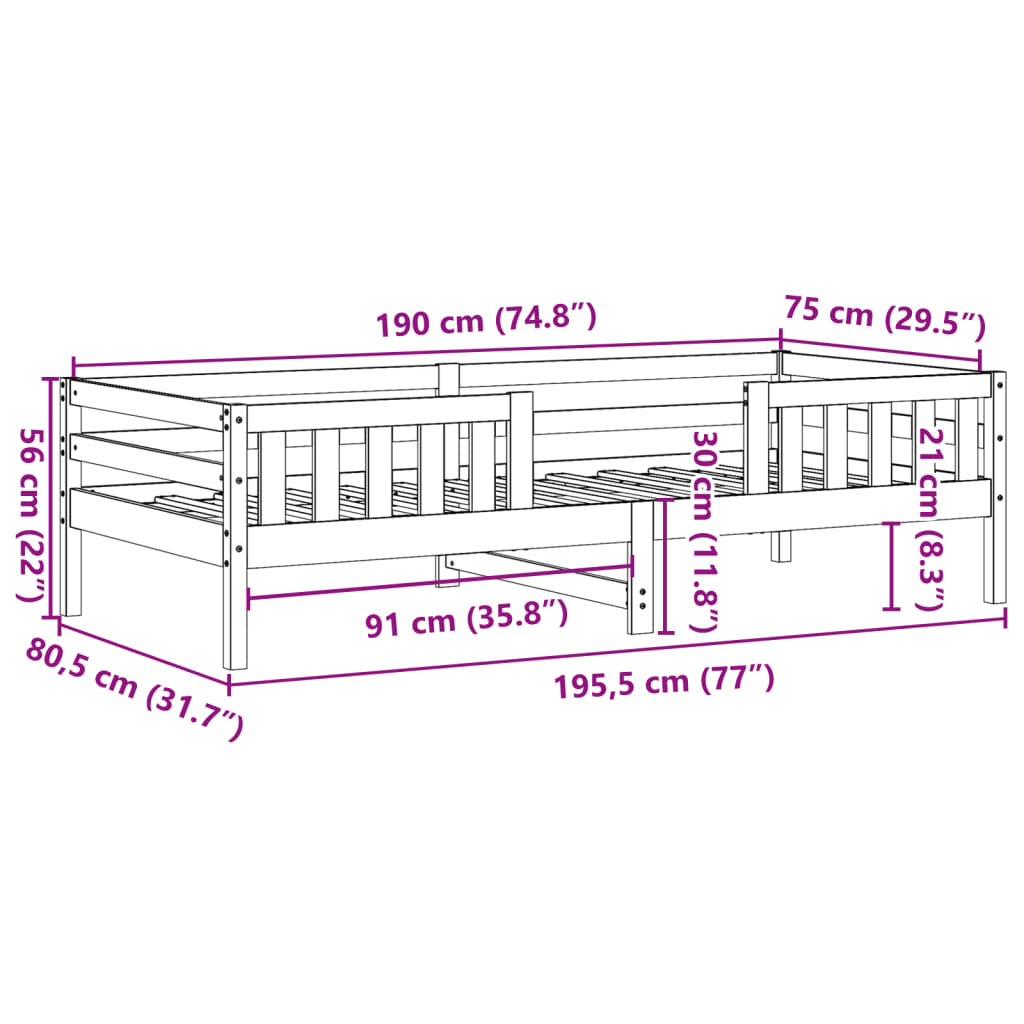 Cadre de lit sans matelas cire marron 75x190 cm bois pin massif - XIOS
